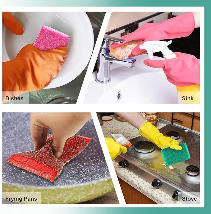Thyle 24 Pack Steel Scrub Sponges for Dishes Non Scratch Scouring Sponge Multi Use Metal Scrubber Heavy Duty Dish Wash Kitchen Sponge for Pot Dish Washing Hard Surface Cleaning Tools (Vibrant Color)