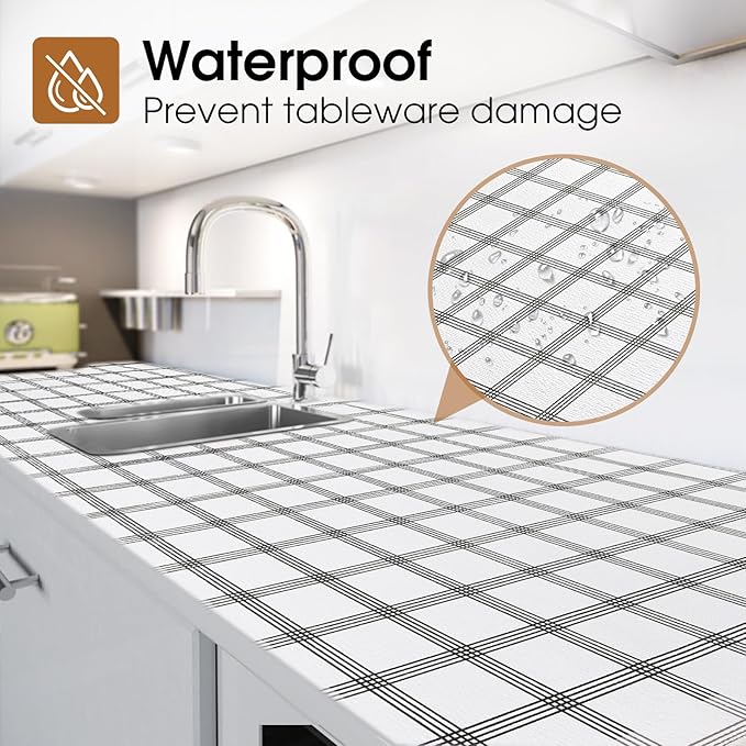 Beautysaid Shelf and Drawer Liner for Kitchen Cabinet, Non Adhesive Non Slip Shelf Paper Waterproof Washable Thickened for Dresser Pantry Shelve Bathroom Protector Liner(Plaid,23.6 in x 20 FT)