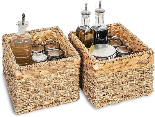 Small Wicker Baskets for Storage 2-Pack, Natural, Woven Baskets for Organizing Living Room, Pantry, Shelves, Wicker, Decorative - Small Size - 8x7x5.5 inches