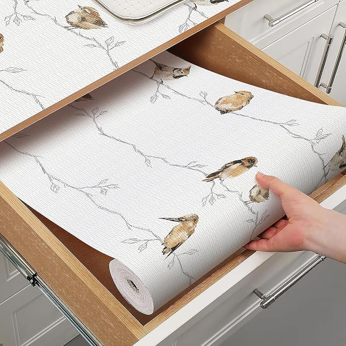Shelf Liner for Kitchen Cabinets Non Adhesive Drawer Liner,Cabinet Liner for Shelves,Non Slip Kitchen Drawer Liners for Dresser,Waterproof Shelf Paper for Refrigerator,Cupboard,12In x 16.4FT