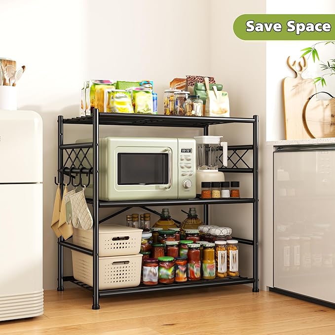 3Tier Storage Shelves Metal Shelving Unit Organizer,Adjustable Wire Shelving Rack Pantry Kitchen with Hooks,Shelves for Laundry,Office and Bathroom closet shelves 23.6" W x 13.8" D x 30.9" H