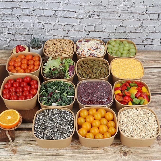 JAYEEY 22 oz Disposable Kraft paper bowls with lids,Food containers Soup Bowls Party Supplies Treat Bowls 50 Pack