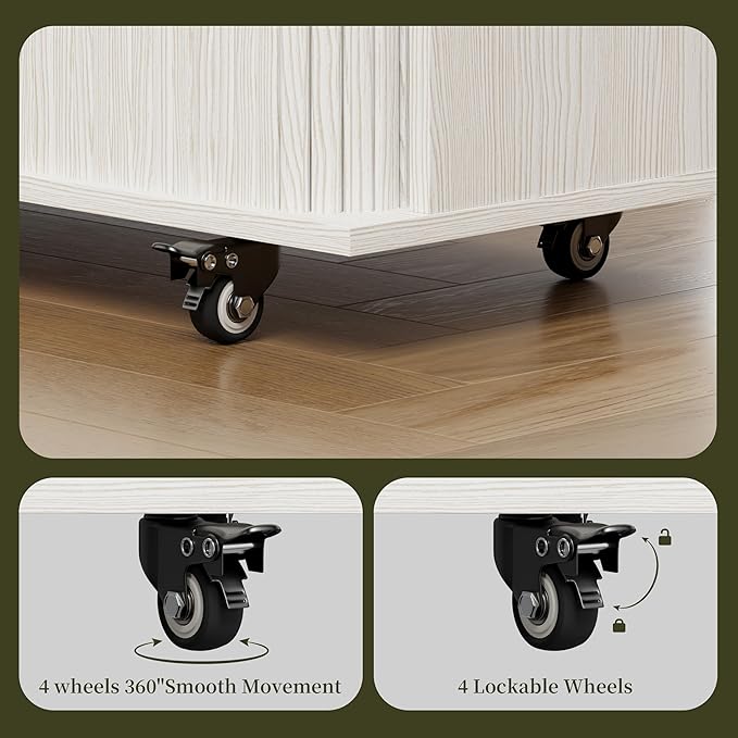 DHH Rolling Kitchen Island with Drop Leaf Countertop&Ample Storage - 39.4" Small Mobile Kitchen Cart On Wheels with Sliding Door,Drawers,Spice Rack & 2-Tier Storage (White)