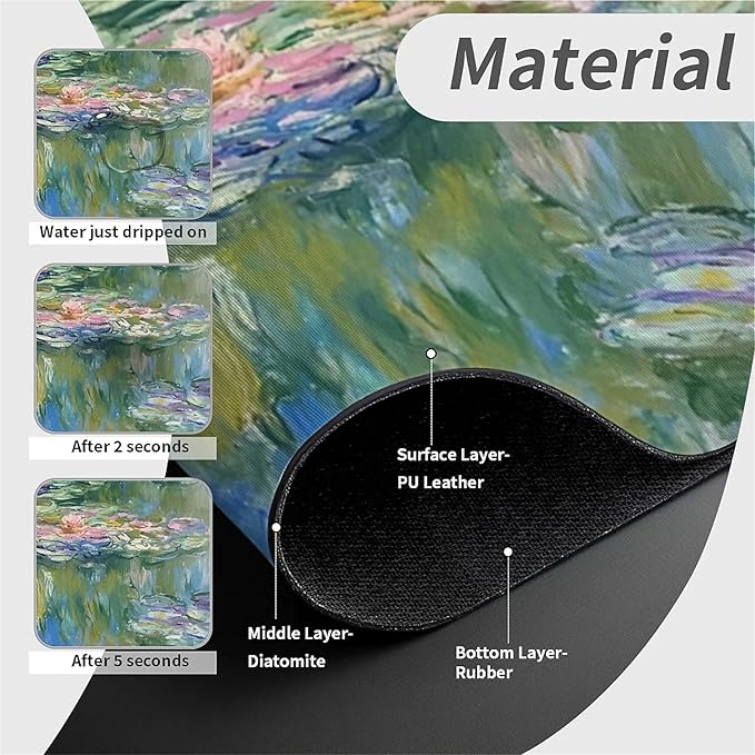 Kitchen Sink Splash Guard，Lotus in the pond Faucet Mat Sink Gadgets-Super Absorbent Fast Drying Mat Drip Catcher for Kitchen, Bathroom,Sink Mat, Dish Drying Mat, Bathroom(15" X 5.5" )