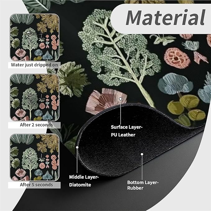 Kitchen Sink Splash Guard，Plants flowers and trees Faucet Mat Sink Gadgets-Super Absorbent Fast Drying Mat Drip Catcher for Kitchen, Bathroom,Sink Mat, Dish Drying Mat, Bathroom(15" X 5.5" )