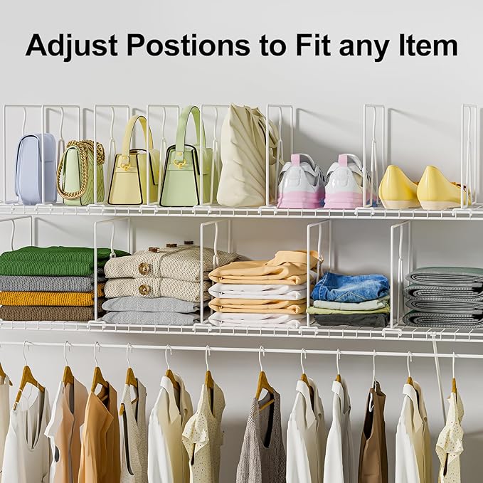 Wire Shelf Dividers for Closet: Tall 16 Pack 12-inch Deep Wire Rack Accessories - Adjustable Purse Organizer for Clothes Handbags - Metal Pantry Separators