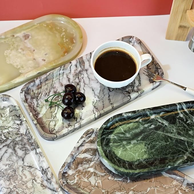 SWRONP Marble Tray for Kitchen Counter,Stone Tray for Bathroom Countertop,Coffee Table,Vanity Decor Trays,Small Dresser Storage for Perfumes,Candles,Jewelry(Violet)