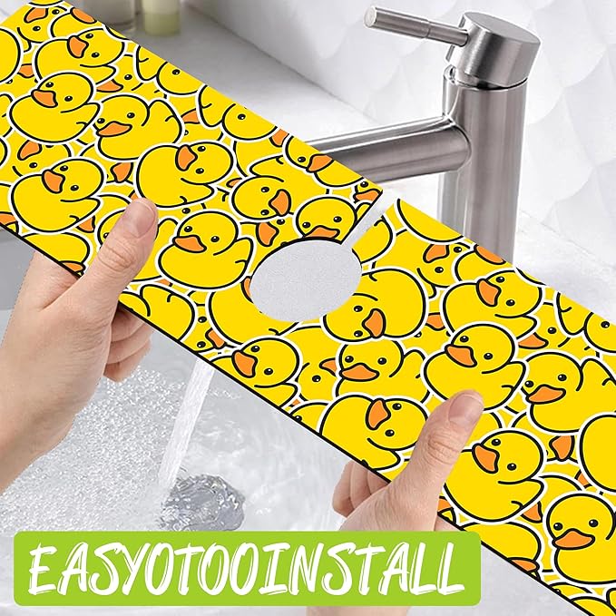 Sink Splash Guard Faucet Mat Rubber Ducky Absorbent Fast Drying Mat Sink Gadgets Splash Guard Behind Faucet Drip Catcher for Kitchen Bathroom 23.5"X5.5"