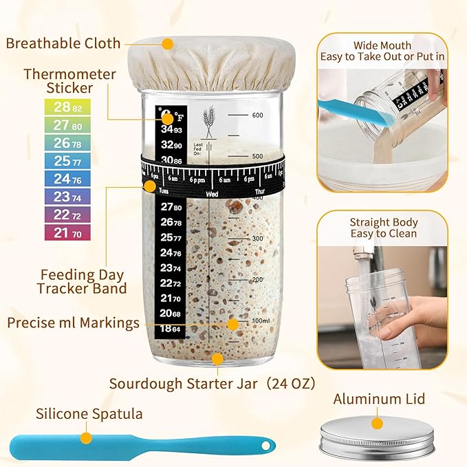 PeacePeo Banneton Proofing Basket Set,10 Inch Round & Oval Natural Rattan Sourdough Bread Proofing Basket Reusable Bread Baking Supplies with Sourdough Starter Jar, Perfect for Artisan Loaf Shaping