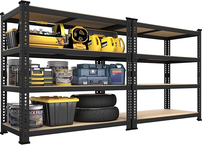 PrimeZone 40" W x 20" D x 59" H Heavy Duty Storage Shelves, 4 Tier Adjustable Garage Shelving Unit, Metal Organizer Shelf Utility Rack for Warehouse Pantry Closet Kitchen, Black, 2 Pack