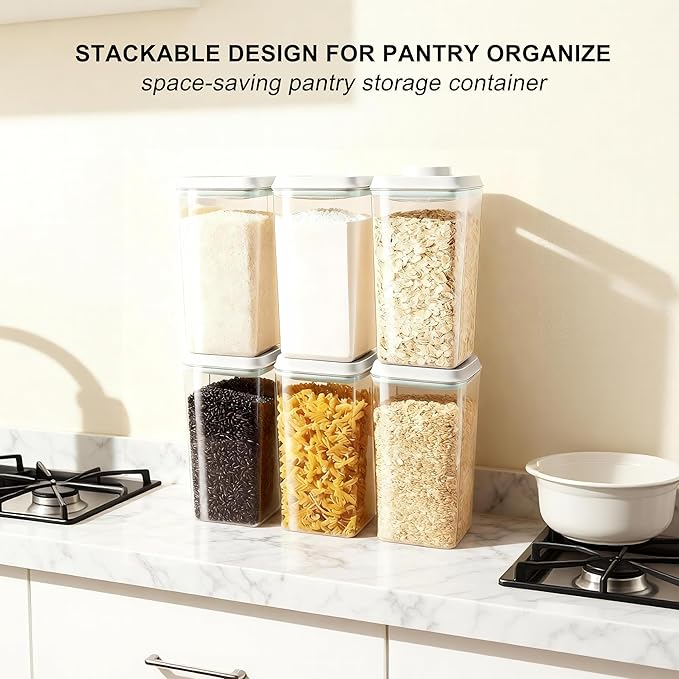 Pop Food Storage Container Airtight Rice Containers with Pop Lid & 130ml Scoop, 4L / 4.2QT *2 BPA-Free Cereal, Flour, Pasta & Snack Container for Kitchen Pantry Organizer
