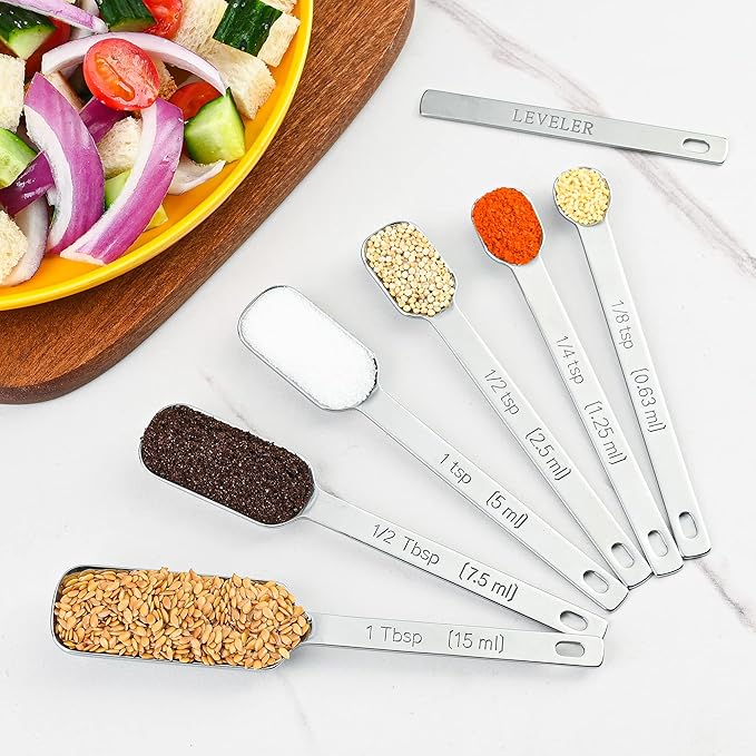 zoyizi Measuring Cups and Spoons Set 22, 18/8 Stainless Steel Long Hanlde Measuring Spoons & Mini Measuring Spoons and 1 Leveler, Metric & US Measure Cup and Spoon for Dry and Liquid