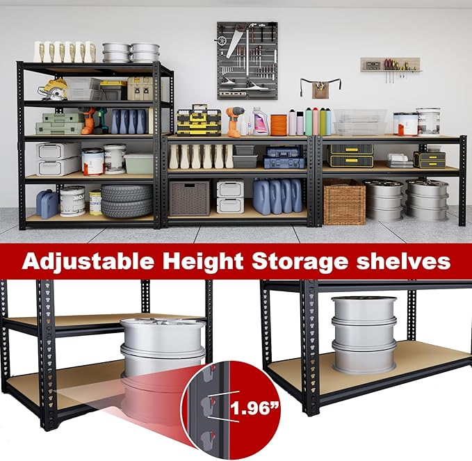 Garage Shelving Unit,40''W Black Storage Shelf,5 Tier Storage Racks and Shelving, Shelves Units Free Standing, Heavy Duty Metal Adjustable Shelves for Kitchen/Tool/Office (20''Dx40''Wx72''H)