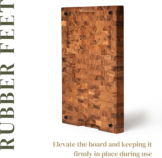 SHUMARU Tropical Walnut End-Grain Wood Cutting Board – 20X13X1.6" Butcher Block | Handmade in Bali - Silky-Smooth, Knife‑Friendly, Ergonomic Grips & Non‑Slip Feet