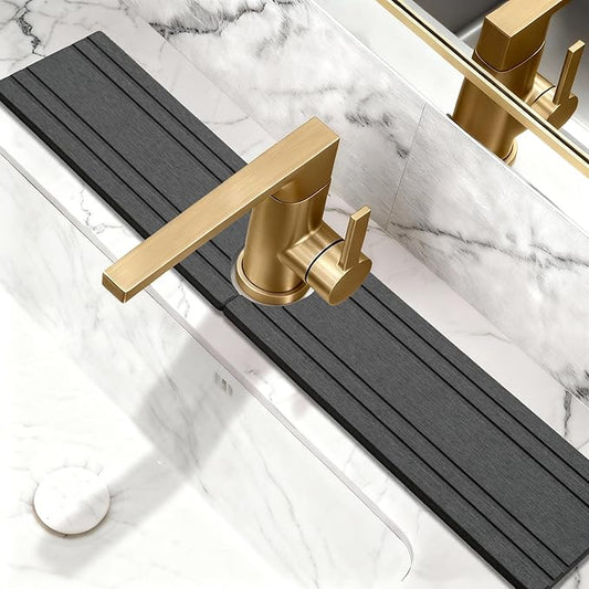 Stone Faucet Mat for Kitchen Sink Splash Guard 23.6" x 3.9" with 2.5" Center Hole | Dark Grey Diatomite Drying Stone Mat | Non-Slip Stone Tray for Kitchen Counter with Premium Texture