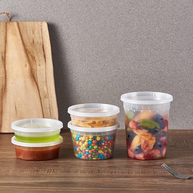 FULING 32oz Plastic Deli Containers, 240 Sets - Leakproof, Stackable, BPA Free, Microwavable, Freezer Safe