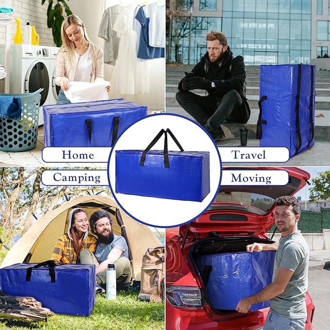 4 Pack Dorm Moving Bags with Backpack Straps Heavy Duty Moving Boxes Supplies Packing Cubes Alternative,Large Storage Totes Travel Space Saver Bags for Room Essentials,Stow Clothes 93 L 25 Gallons