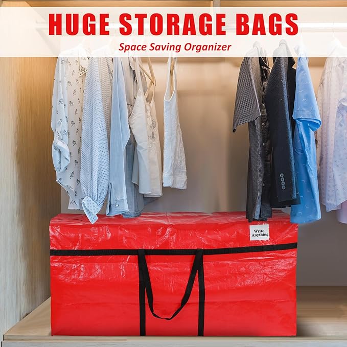 Windyun 4 Pack 57 Gallon Extra Large Moving Bags XXL Heavy Duty Storage Bag with Strong Zipper Handle Jumbo Big Tote Box Foldable for College Dorm Travel Clothes Duffle Blanket Pillow(Red)