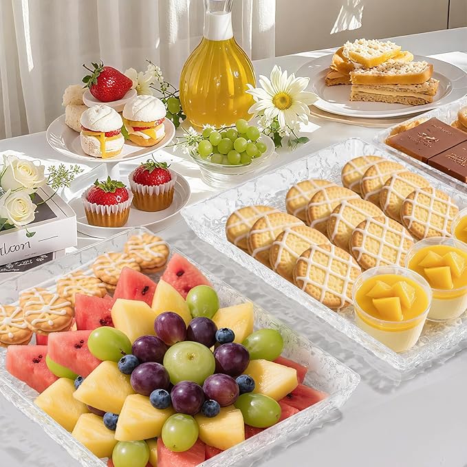 GLITCHCORE Acrylic Tray Serving 4-Pack 13.7 * 10" Platter for Party Trays for Serving Food,Fruit Plastic Serving Trays,Suitable for Home Kitchen and Outdoor Dessert, Cake, and Cookie Plating.