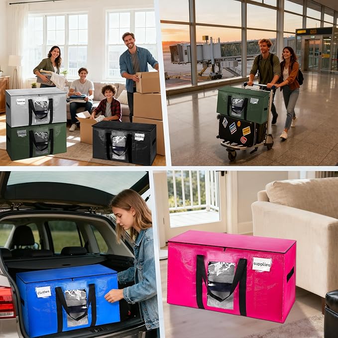 6 Pack Extra Large Moving Bags,Christmas Decoration Storage Bins,37Gallon Heavy Duty Storage Totes with Visible Window & Tag Pocket,Alternative to Moving Boxes,Dorm Room Essentials(Blue)