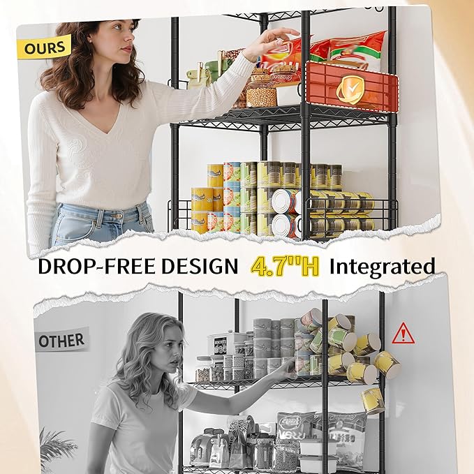 5 Tier Metal Shelving Unit Storage Shelves With Shelf Linker,Adjustable Pantry Shelves Wire Shelving with Hooks,Metal Shelf with Side Blockers for Kitchen,Closet,Office,Laundry,18.1''Wx18.1''Dx59''H