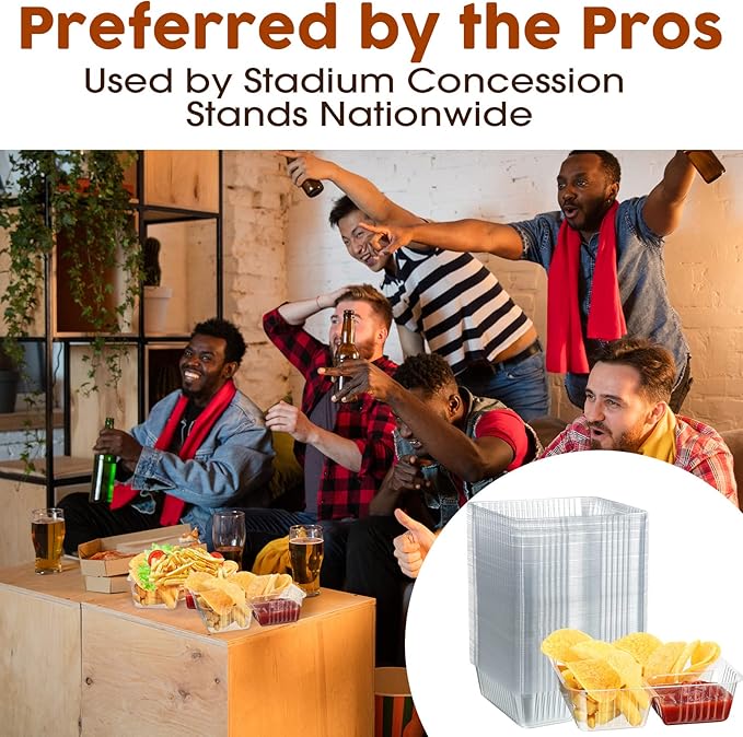 Vesici 500 Pcs 12oz Nacho Trays Disposable 2 Compartment Food Snack Tray Concession Stand Supplies Movie Night Clear Plastic Cheese Dip and Chip Holder for Candy School