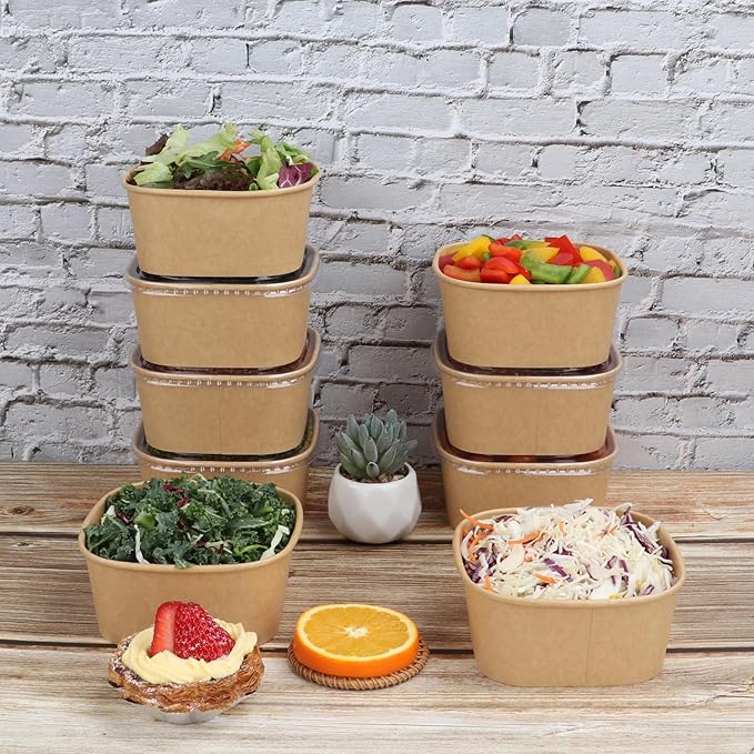 JAYEEY 22 oz Disposable Kraft paper bowls with lids,Food containers Soup Bowls Party Supplies Treat Bowls 50 Pack