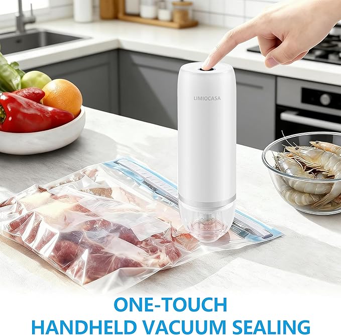 Handheld Vacuum Sealer for Food Storage, Cordless Mini Vacuum Pump with Reusable Bags, USB-C Rechargeable Portable Food Vacuum for Meat, Vegetables & Freezer Meal Prep