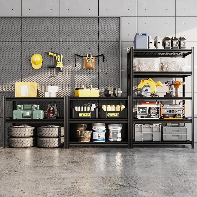 5 Tier Metal Shelving Unit, Adjustable Storage Shelves, 72" H x 35.43" W x 15.8" D Heavy Duty Garage Shelves for Warehouse, Basement, Kitchen, Pantry, Living Room, Black