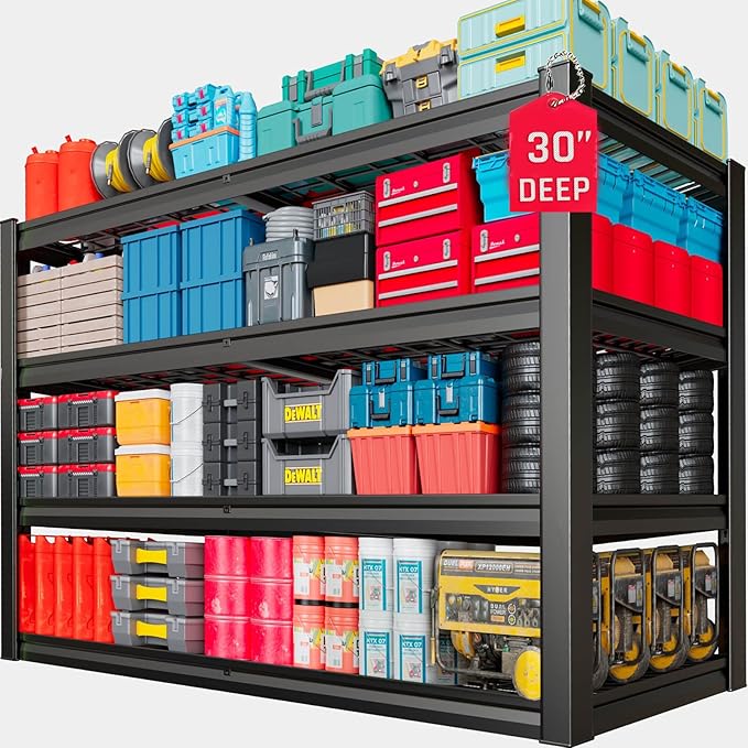 30" Deep Heavy Duty Garage Shelving Units, 68" Wide Storage Shelves, 4 -Tier Metal Garage Shelves,Large Storage Rack,Industrial Shelving for Shop, 68" W x 30" D x 68" H