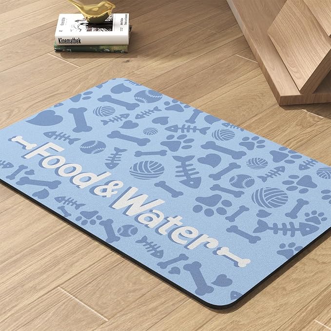 Pet Feeding Mat-Absorbent Dog Mat for Food and Water Bowl-No Stains Quick Dry Water Dispenser Mat-Dog Accessories Pet Supplies-Bowl for Messy Drinkers（Bone,17"x34"
