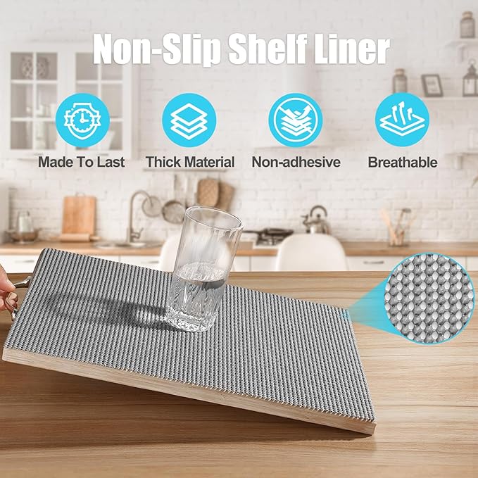 Songrey Non-Adhesive Drawer and Shelf Liner, Non Slip Cabinet Liners, Protect Kitchen Cupboard, Bathroom Drawers, Breathable, Thick Strong Grip mat (20IN x 10FT, Black)