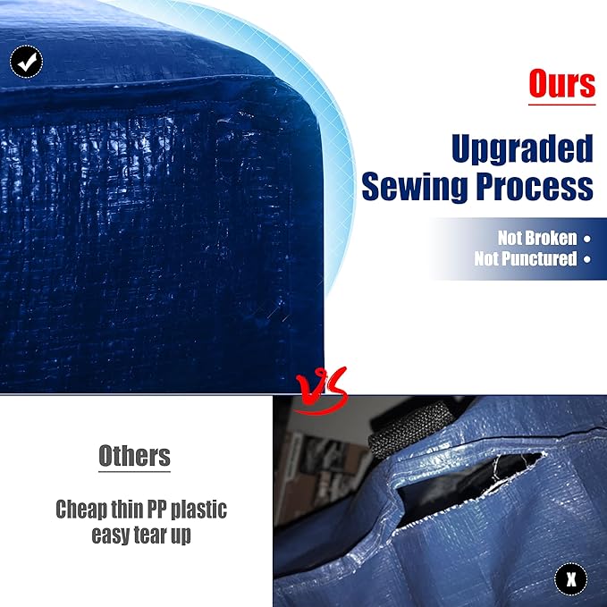 Cosy Family 12 Pack Heavy Duty Moving Bags with Backpack Straps - Strong Handles & Zippers, Storage Totes For Space Saving, Fold Flat, Alternative to Moving Box (X-Large-Set of 12, Blue)