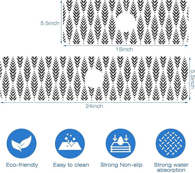 Bohemian Ethnic Herringbone Dish Drying Mat for Kitchen Sink Splash Guard Behind Faucet Sink Mat Absorbent Fast Drying Faucet Draining Mat for Bathroom Kitchen 5.5"×24"