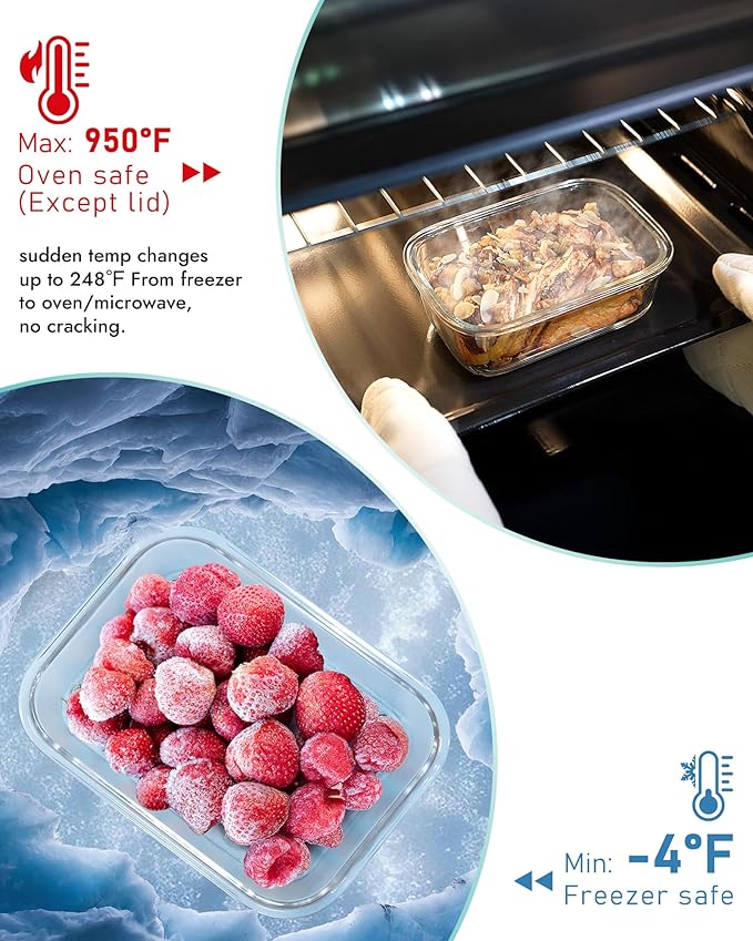BOROHOUSE 6-Piece Borosilicate Glass Food Storage Containers Set with Airtight Lids - Oven, Microwave & Freezer Safe, Leak-Proof, BPA-Free - Baking, Meal Prep & Gift Ready