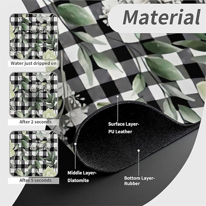 Kitchen Sink Splash Guard，succulents and checkered Faucet Mat Sink Gadgets-Super Absorbent Fast Drying Mat Drip Catcher for Kitchen, Bathroom,Sink Mat, Dish Drying Mat, Bathroom(15" X 5.5" )