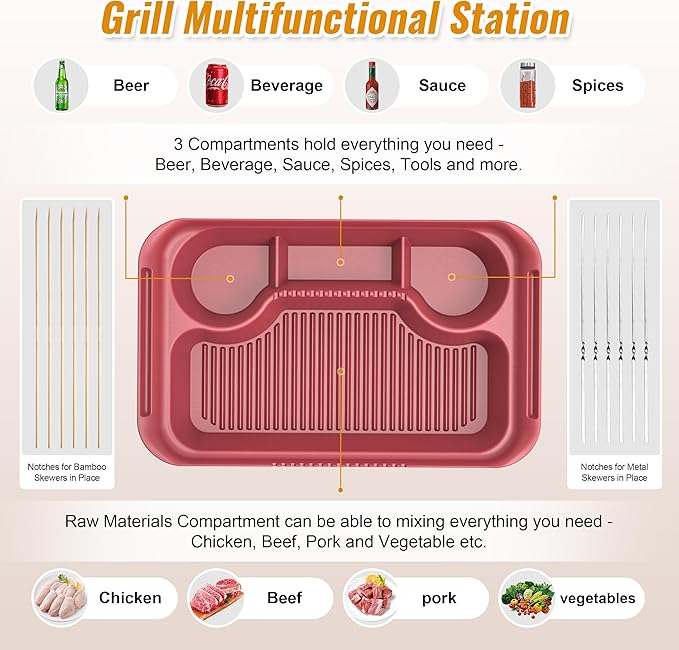 Joviton Home 4PCS Melamine Grill Prep Station Tray Set, Outdoor BBQ Grill Station Accessories for Raw and Cooked Food, BBQ Grill Tools Added