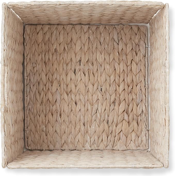 Casafield 13" x 13" Hyacinth Storage Baskets, Whitewash - Set of 2 Storage Organizers, Woven Wicker Cubes for Bathroom, Bedroom, Laundry, Shelves