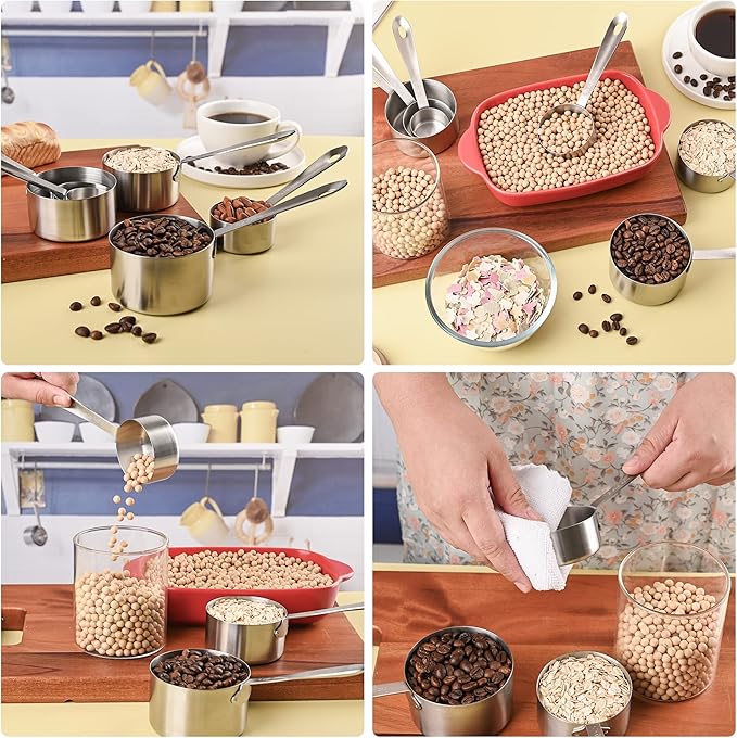 Nstezrne 17-Piece Stainless Steel Measuring Cups and Spoons Set, Silver, 7 Cups & 9 Spoons + Leveler