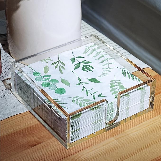 LotFancy Acrylic Napkin Holder, Luncheon, Dinner Napkin Holder for 6.5 x 6.5 inch Napkin, Clear Paper Holder for Table, Bathroom, Kitchen, Bar, Party, Wedding, Event