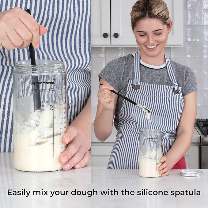 Complete Sourdough Starter Kit – Glass Jar with Lid, Kitchen Scale and More | Useful Birthday Gifts for Women, Bakers, Mom, Wife Christmas Gift Idea | Make Homemade Artisan Bread | Care for Your Sourdough Starter