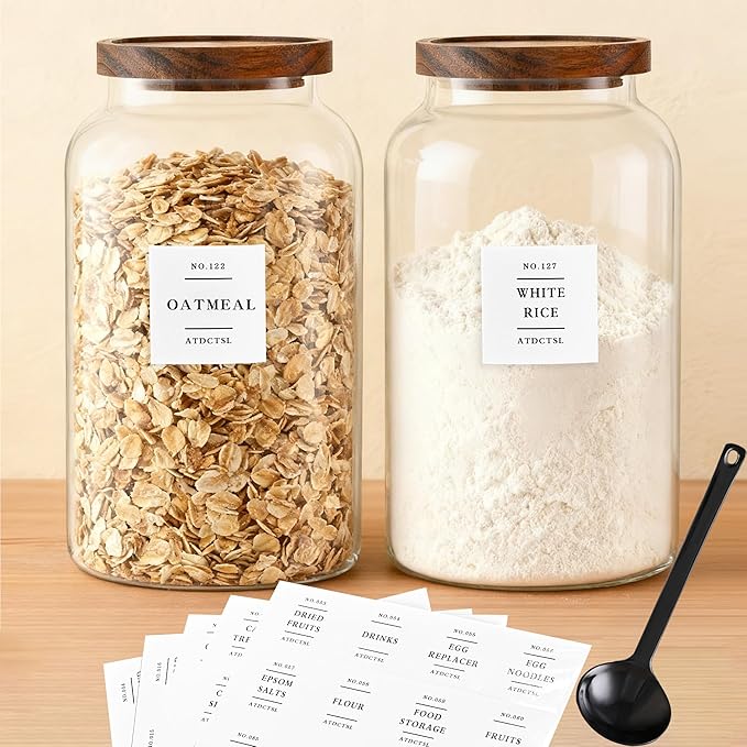 Glass Storage Jars,1PACK 95oz/2800ml Clear Glass Food Storage Containers with Airtight Bamboo Lid Stackable Kitchen Canisters for Candy,Cookie,Rice,Sugar,Flour,Nuts and Spice Jars