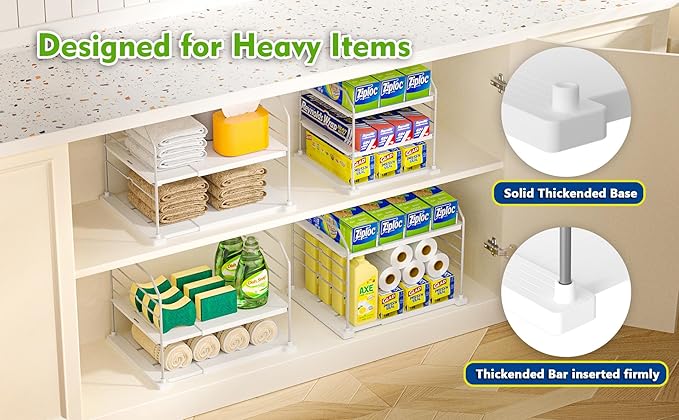 EVERIE Extendable 3-Tier Holder for Heavy Items, Jars, Bottles, Cans, Plastic Bags, Wrap, Foil, Snack and Box for Kitchen,Counter, Cabinets, 11'' to 16.7'' Wide (11“ - 16.7” Wide, Piece, 1)