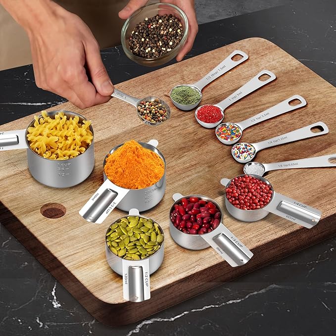 Minteem Measuring Cups and Spoons Set, Stainless Steel Measuring Cups Measuring Spoons with Easy to Read Markings, Ideal Kitchen Gadgets for Cooking & Baking, 11 Pack