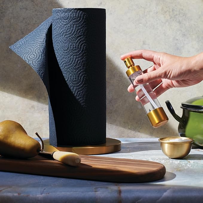Curio Home Goods Obscura Paper Towel Holder plus Spray Bottle, Stainless Steel, Brass/Gold