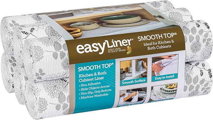 Duck Brand Smooth Top EasyLiner for Cabinets & Drawers - Easy to Install & Cut to Fit - Shelf Paper & Drawer Liner Non-Adhesive - Non Slip Shelf Liner - 20" Width - 36 Total Ft - Black Midnight Bloom