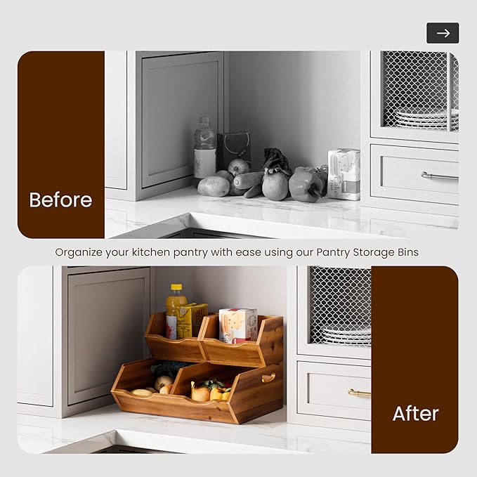 HOLANA Acacia Wood Potato and Onion Storage Bin, Potato Storage, Pantry Baskets, Vegetable Storage, Onion and Potato Storage Bins, Wooden Pantry Bins, Stackable Potato Bins (Patent Pending)