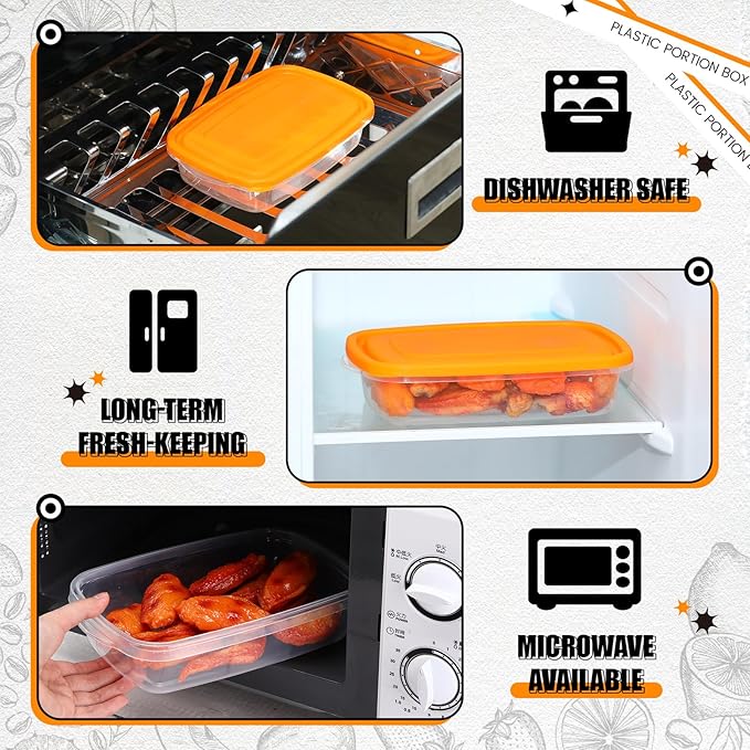 18 Pcs 33 Oz/ 4 Cups Plastic Food Storage Containers with Lids Portion Box Sets with Cover Stackable Plastic Containers with Lids Microwave Freezer Dishwasher Safe (Orange)