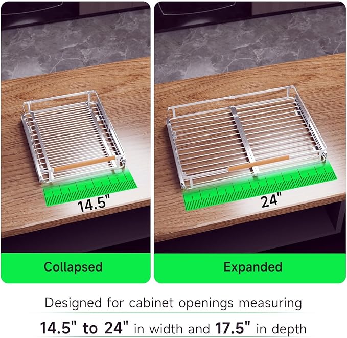 SOFRON Expandable Pull Out Drawers for Cabinets, Kitchen Cabinet Slide Out Shelves, Adjustable Roll Out Drawers, Stainless Steel, Medium 1 Pack, (14.5"-24") Width x 17.5" Depth