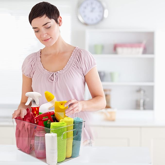 Clear Plastic Storage Bins, Pantry Organizers and Storage Containers Fridge Organizer Bins Kitchen Cabinet Organizer for Organizing Home, Bathroom, Freezer, Refrigerator. (10 x 7.3 x 5)